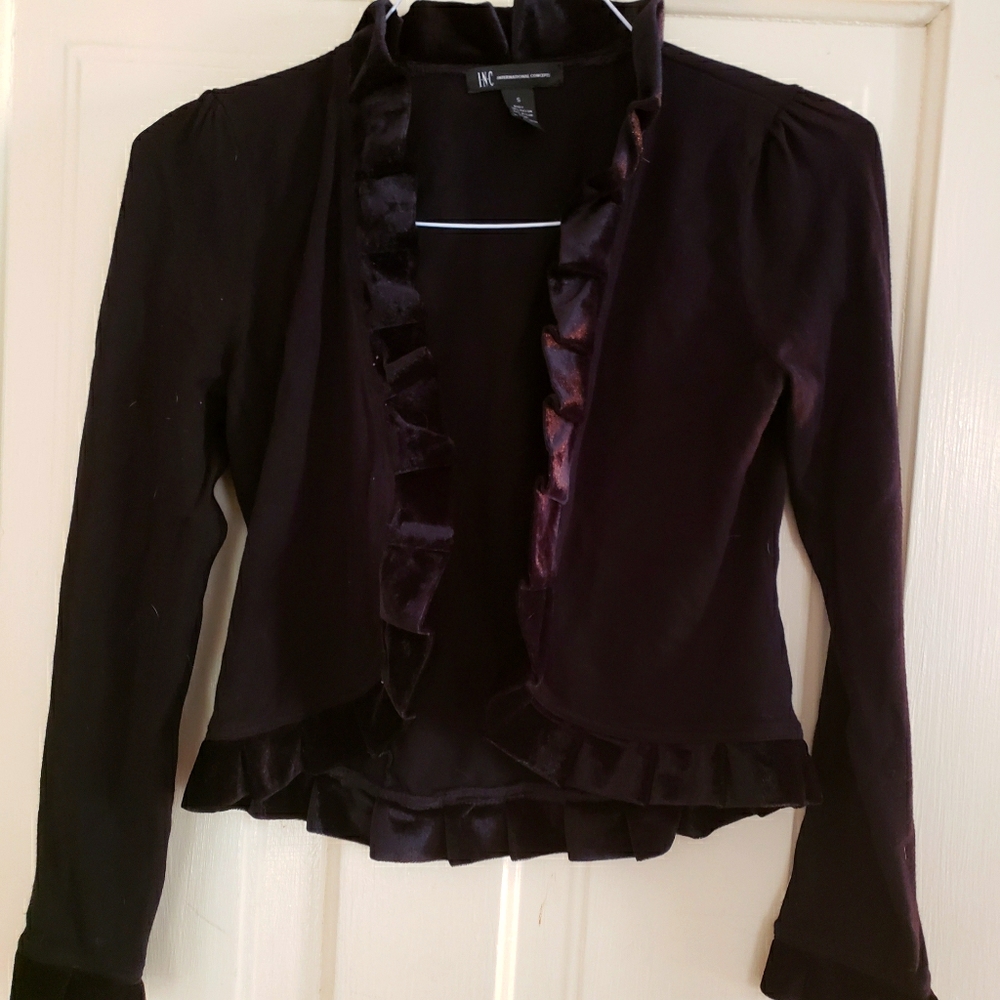 Black cardigan sweater with velvet trim